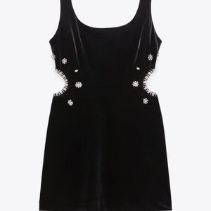Zara Black Velvet Mini Dress with Crystal Cutouts